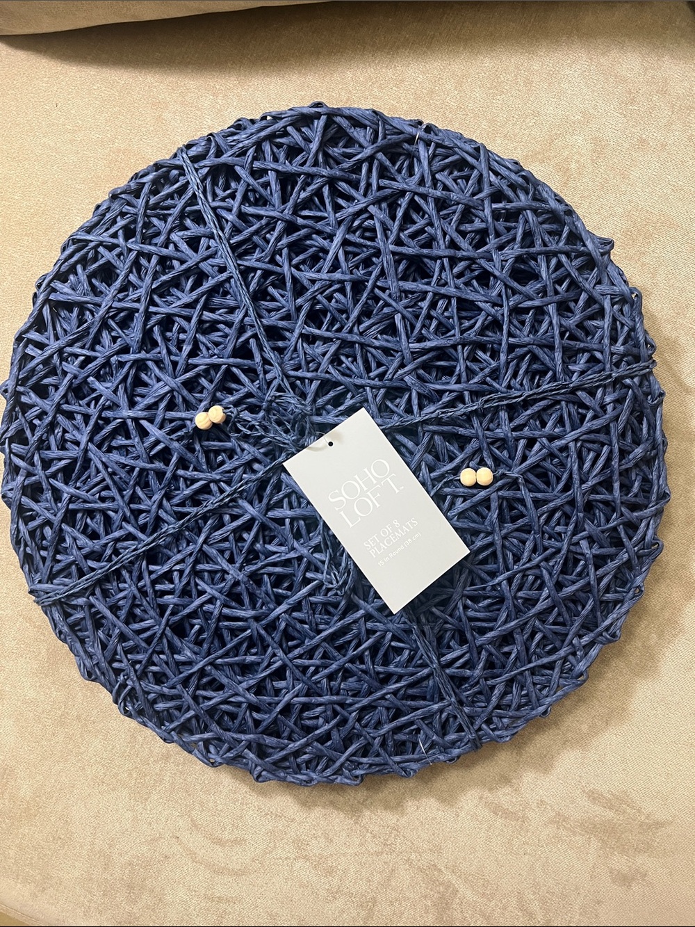 New Navy Woven 15 in. Round Dinner Placemats Set of 8